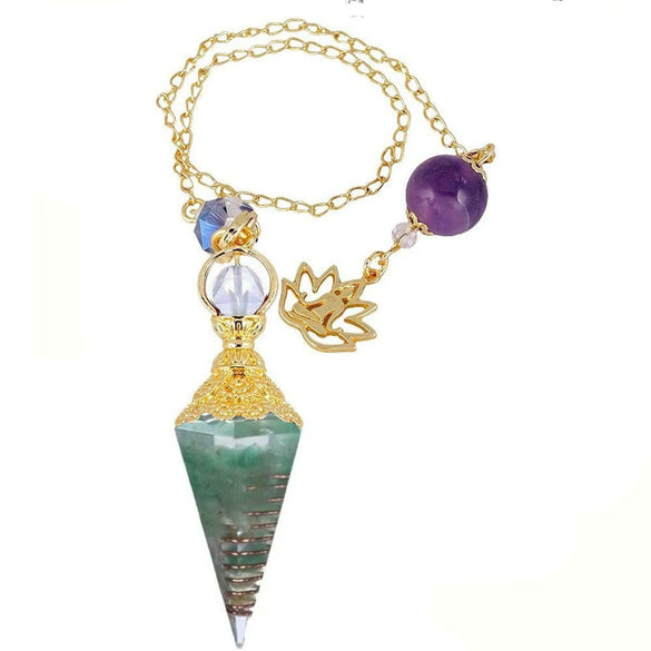 Wholesale Yoga Pendant With Natural Crystal Agate Stone Colorful Gravel In Resin Gold Handmade Geometric Hexagon Cone Shape