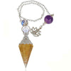 Wholesale Yoga Pendant With Natural Crystal Agate Stone Colorful Gravel In Resin Gold Handmade Geometric Hexagon Cone Shape