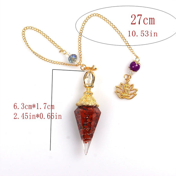Wholesale Yoga Pendant With Natural Crystal Agate Stone Colorful Gravel In Resin Gold Handmade Geometric Hexagon Cone Shape