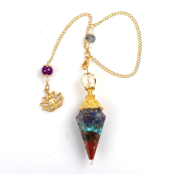 Wholesale Yoga Pendant With Natural Crystal Agate Stone Colorful Gravel In Resin Gold Handmade Geometric Hexagon Cone Shape