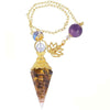 Wholesale Yoga Pendant With Natural Crystal Agate Stone Colorful Gravel In Resin Gold Handmade Geometric Hexagon Cone Shape