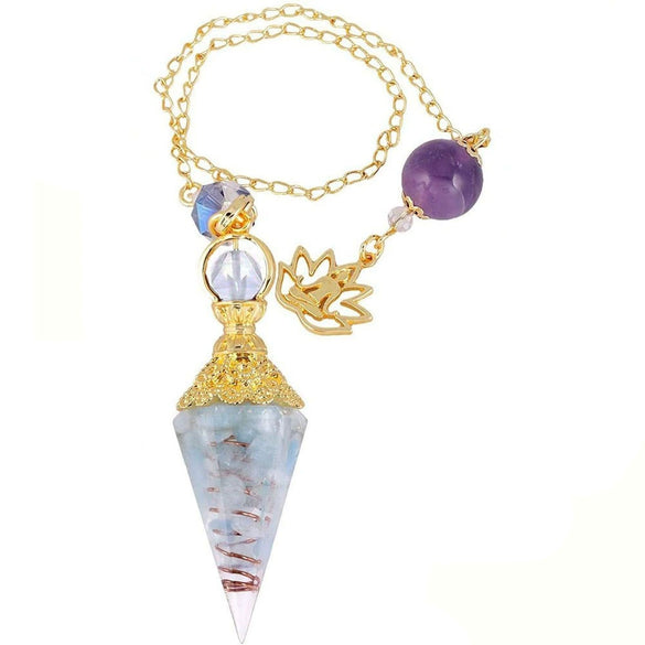 Wholesale Yoga Pendant With Natural Crystal Agate Stone Colorful Gravel In Resin Gold Handmade Geometric Hexagon Cone Shape