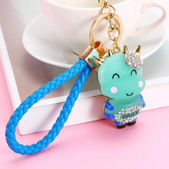 Wholesale Zinc Alloy Braided Rope Cow Car Key Chain For Female As Creative Bag Pendant