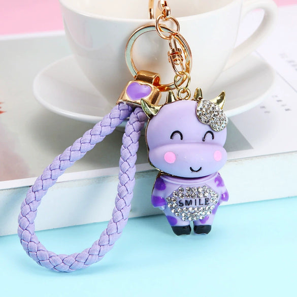 Wholesale Zinc Alloy Braided Rope Cow Car Key Chain For Female As Creative Bag Pendant