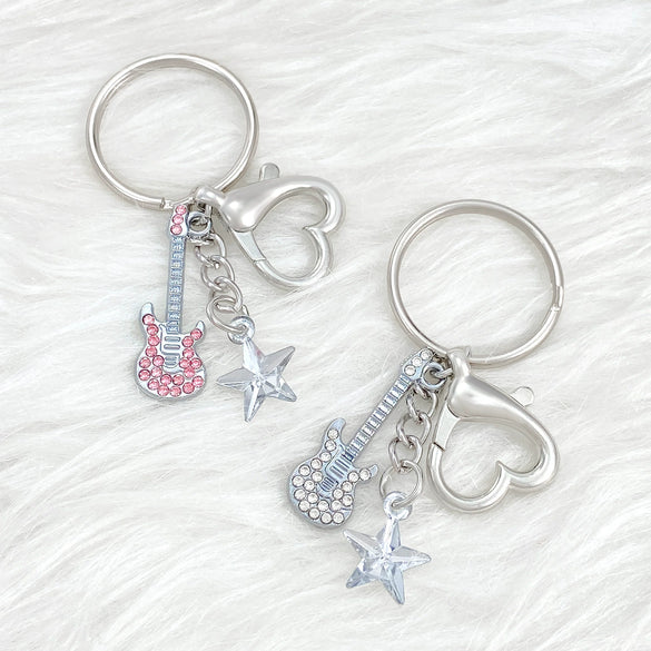 Wholesale Zinc Alloy Electric Guitar Star Bass Keychain Pendant With Electroplating Treatment Y2k Retro Style