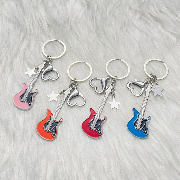 Wholesale Zinc Alloy Electric Guitar Star Bass Keychain Pendant With Electroplating Treatment Y2k Retro Style