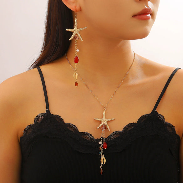 Wholesale Zinc Alloy Electroplated Starfish And Conch Marine Life Style Jewelry Set For Women