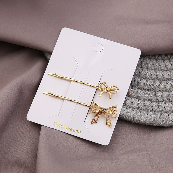 Wholesale Zinc Alloy Forest Style Butterfly Bow Tie Flower Electroplated Women's Word Clip Hairpin Set