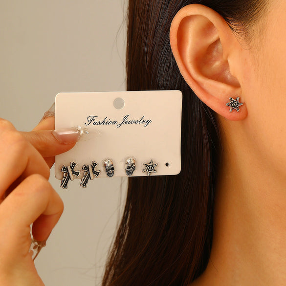 Wholesale Zinc Alloy Geometric Retro Dark Style Electroplated Unisex Earrings Three Piece Suit