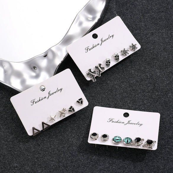 Wholesale Zinc Alloy Geometric Retro Dark Style Electroplated Unisex Earrings Three Piece Suit