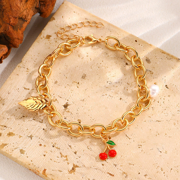 Wholesale Zinc Alloy Leaf And Fruit Pattern Electroplated Pendant Bracelet For Women