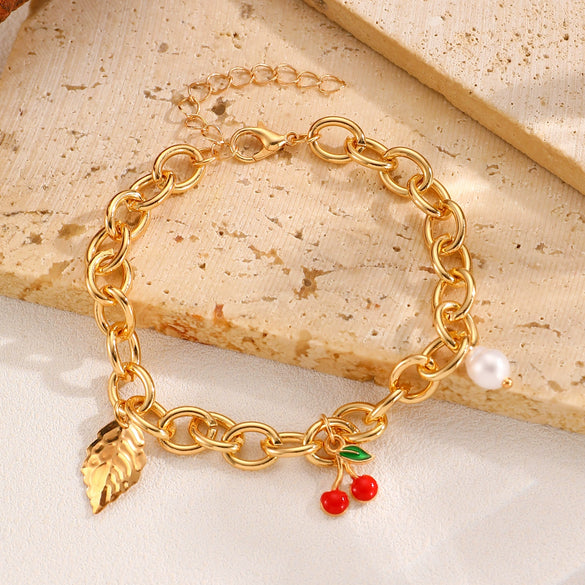 Wholesale Zinc Alloy Leaf And Fruit Pattern Electroplated Pendant Bracelet For Women