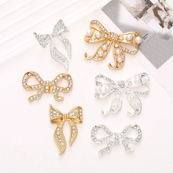 Wholesale Zinc Alloy Light Luxury Hirback Pattern Bow Accessories For Mobile Phone Cases And Hole Shoes With Electroplating