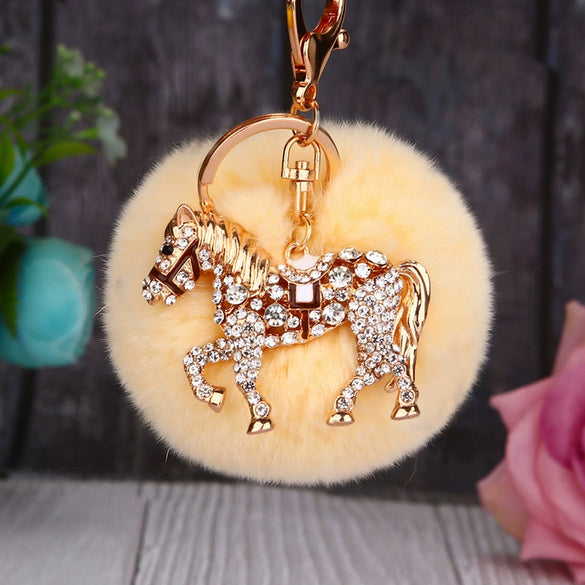 Wholesale Zinc Alloy Pony Car Creative Plush Keychain For Women With Diamond Encrustment