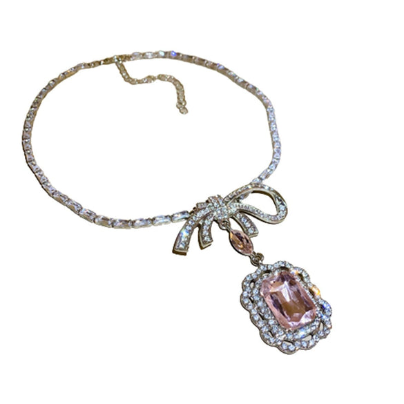 Wholesale Zircon Alloy Geometric Bow Clavicle Necklace With Electroplating For Women