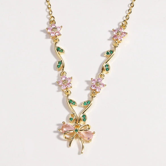Wholesale Zircon And Copper Bow Necklace For Women Light Luxury Ins Niche Colorpreserving O Word Chain