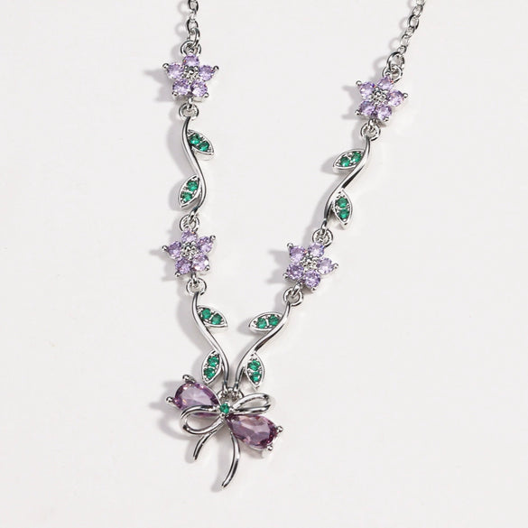 Wholesale Zircon And Copper Bow Necklace For Women Light Luxury Ins Niche Colorpreserving O Word Chain