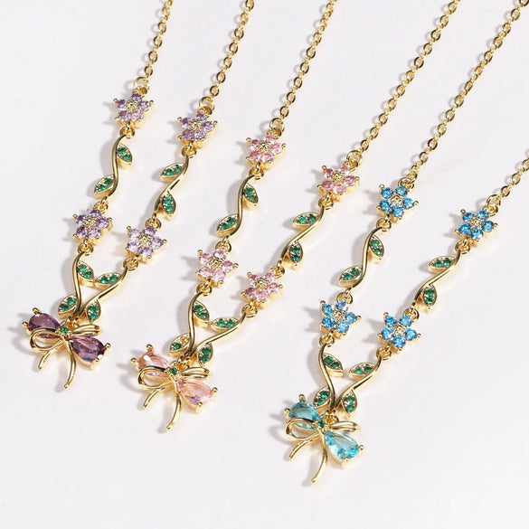 Wholesale Zircon And Copper Bow Necklace For Women Light Luxury Ins Niche Colorpreserving O Word Chain