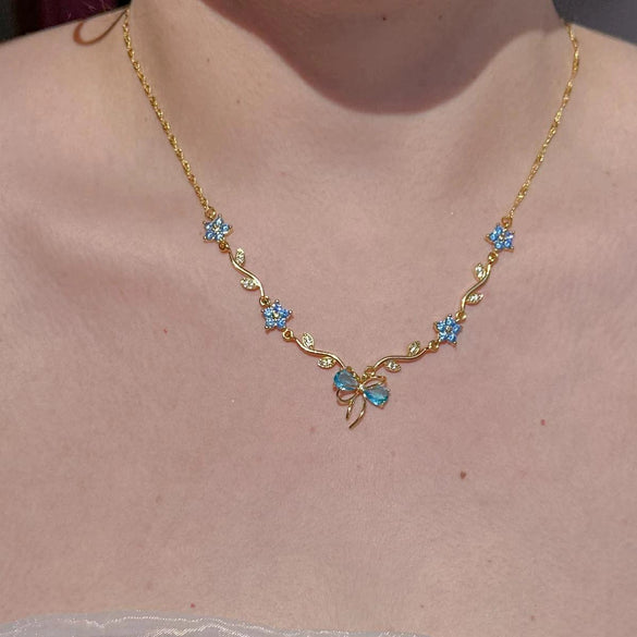 Wholesale Zircon And Copper Bow Necklace For Women Light Luxury Ins Niche Colorpreserving O Word Chain