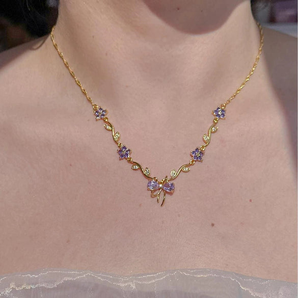 Wholesale Zircon And Copper Bow Necklace For Women Light Luxury Ins Niche Colorpreserving O Word Chain