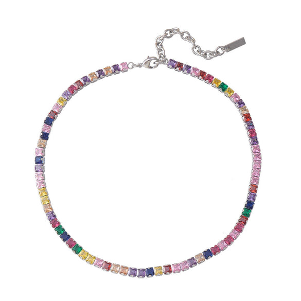 Wholesale Zircon And Copper Dopamine Fashion Geometric Square Necklace With Real Gold Plating