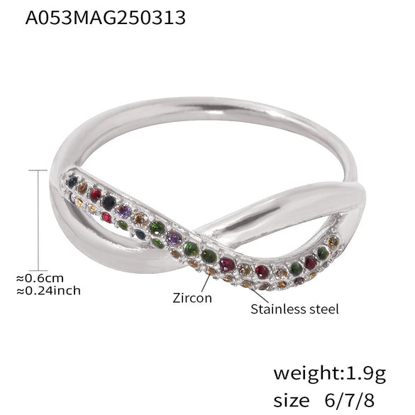 Wholesale Zircon Cross Finger Ring Stainless Steel 18K Gold Plated Geometric Light Luxury Style