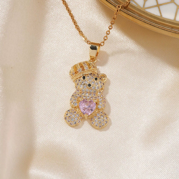 Wholesale Zircon Diamond Love Bear Pendant Jewelry Fashion Style Twisted Chain