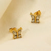 Wholesale Zircon Encrusted Insect Pattern Stainless Steel 16K Gold Plated Earrings For Women