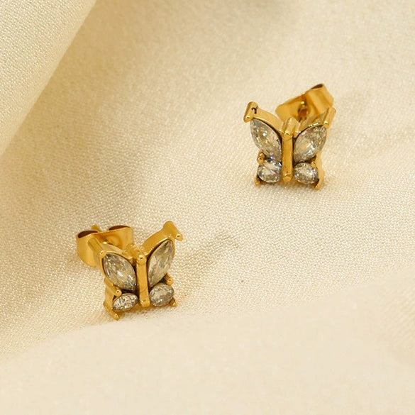 Wholesale Zircon Encrusted Insect Pattern Stainless Steel 16K Gold Plated Earrings For Women