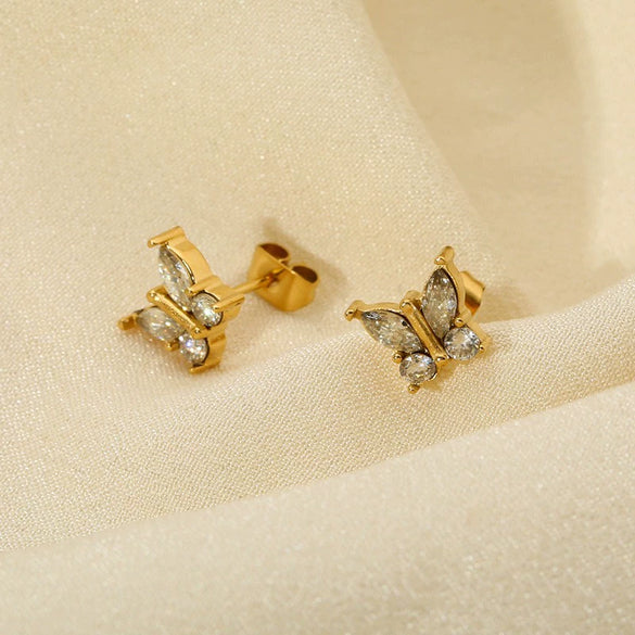 Wholesale Zircon Encrusted Insect Pattern Stainless Steel 16K Gold Plated Earrings For Women