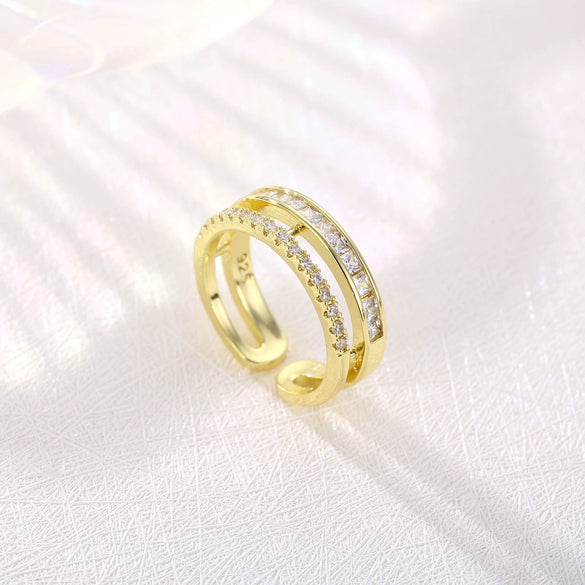 Wholesale Zircon Fashion Cold Style Ring With Geometric Pattern Microinlaid With Full Diamond Opening Adjustable