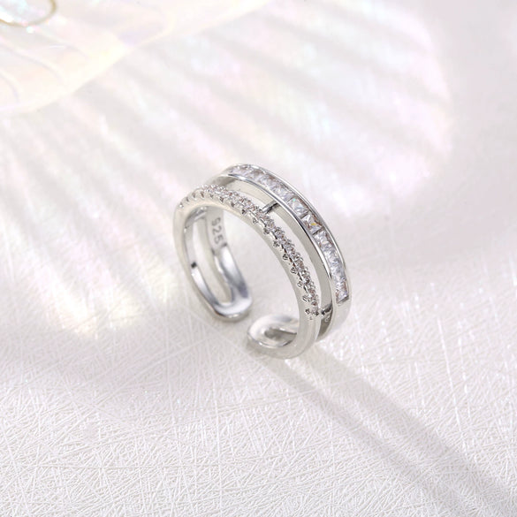 Wholesale Zircon Fashion Cold Style Ring With Geometric Pattern Microinlaid With Full Diamond Opening Adjustable