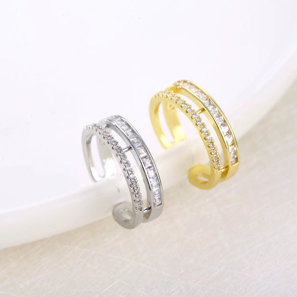Wholesale Zircon Fashion Cold Style Ring With Geometric Pattern Microinlaid With Full Diamond Opening Adjustable