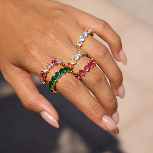 Wholesale Zircon Geometric Stainless Steel Electroplated Ring Women's Jewelry