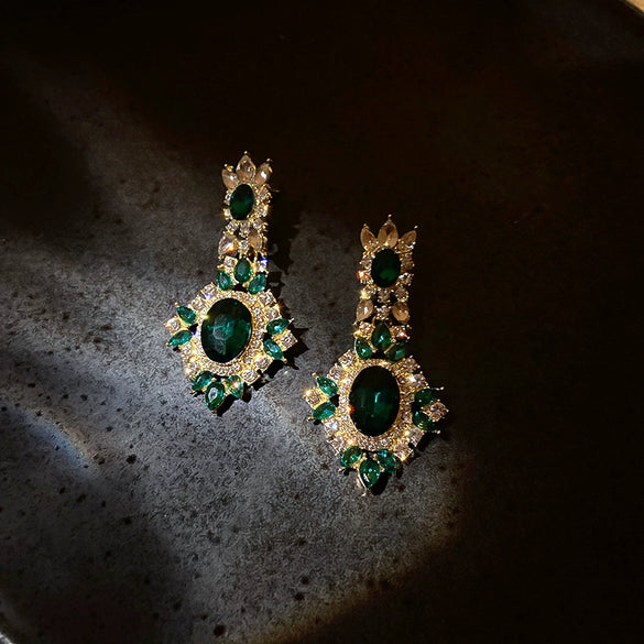 Wholesale Zircon Inlaid Geometric Silver Needle Round Bead Earrings For Women Gold Electroplated French Elegant Light Luxury Style