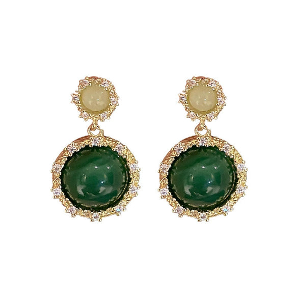 Wholesale Zircon Inlaid Geometric Silver Needle Round Bead Earrings For Women Gold Electroplated French Elegant Light Luxury Style