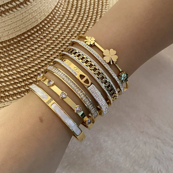 Wholesale Zircon Inlaid Stainless Steel Jewelry Bracelet