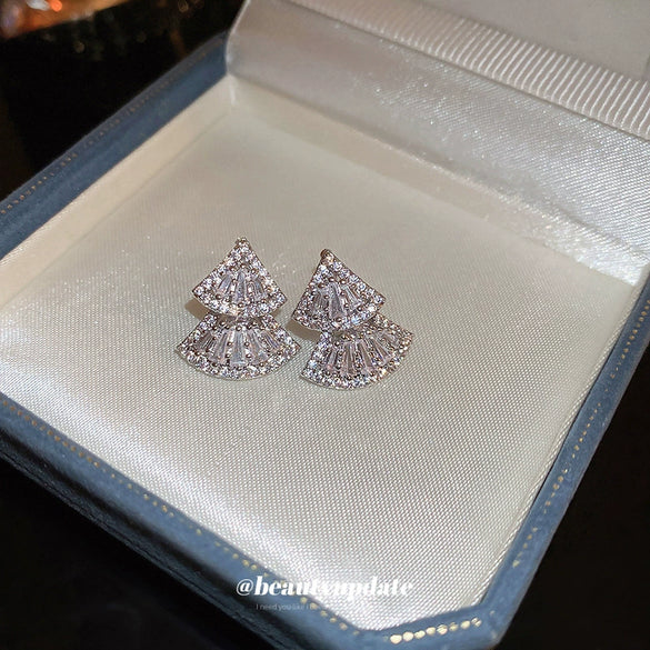 Wholesale Zircon Inlaid Triangle Fan Shaped Light Luxury Earrings For Women