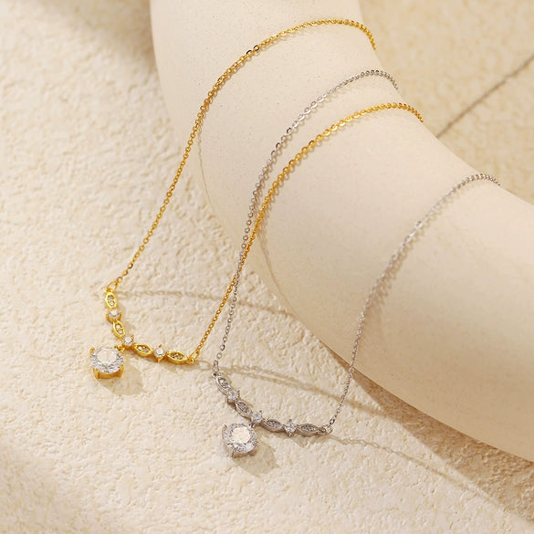 Wholesale Zircon Necklace 925 Silver Wave Styling Oshaped Chain Electroplated For Women