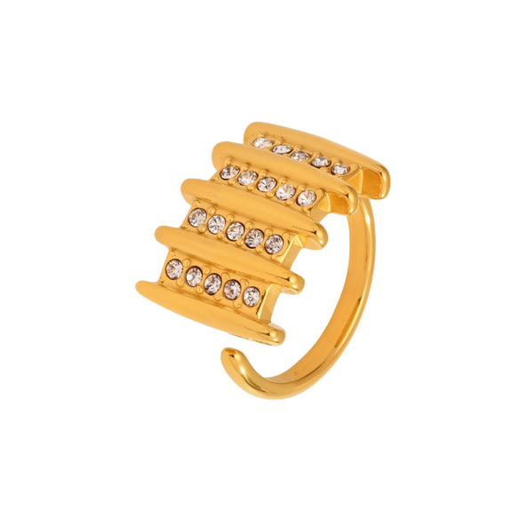 Wholesale Zircon Ring 316L Stainless Steel 18K Gold Geometric Microinlaid For Women Electroplating