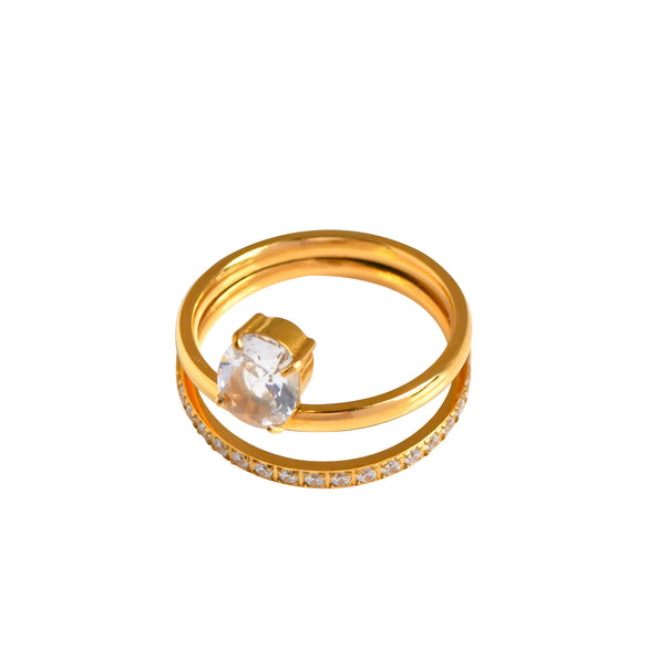 Wholesale Zircon Rings Stackable Light Luxury Style Titanium Steel 18K Gold Plated With Bow Shape