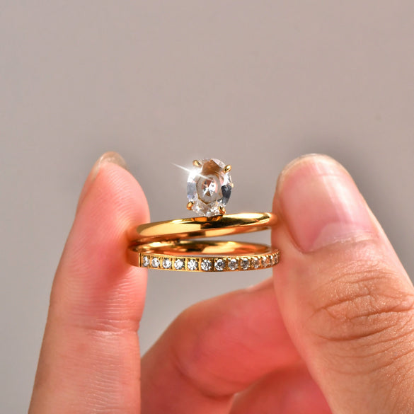 Wholesale Zircon Rings Stackable Light Luxury Style Titanium Steel 18K Gold Plated With Bow Shape