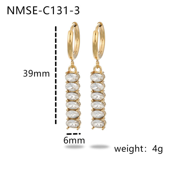Wholesale Zircon Tassel Earrings Stainless Steel Geometric Electroplated Fashionable Highend Women's