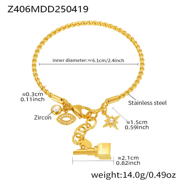 Wholesale Zircon Woven Twist Stainless Steel Bracelet With Electroplating Fashion And Geometric Design