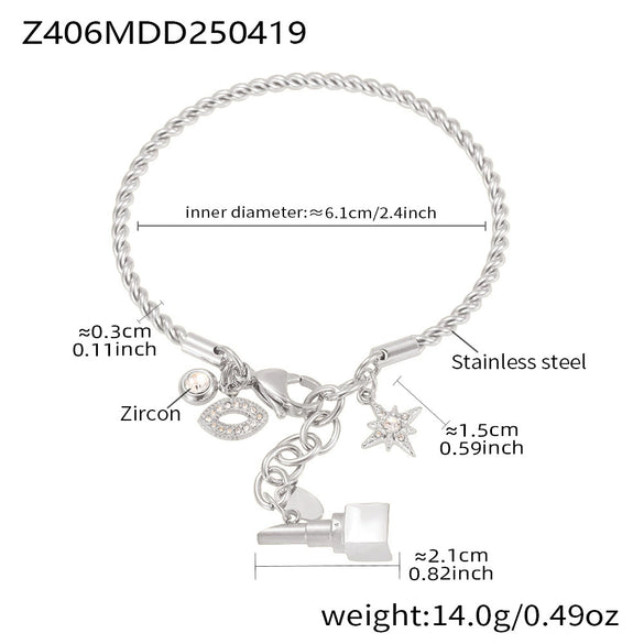 Wholesale Zircon Woven Twist Stainless Steel Bracelet With Electroplating Fashion And Geometric Design
