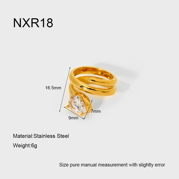 Wholesale Zirconia Snakeshaped Geometric Stainless Steel 18K Gold Plated Ring For Women