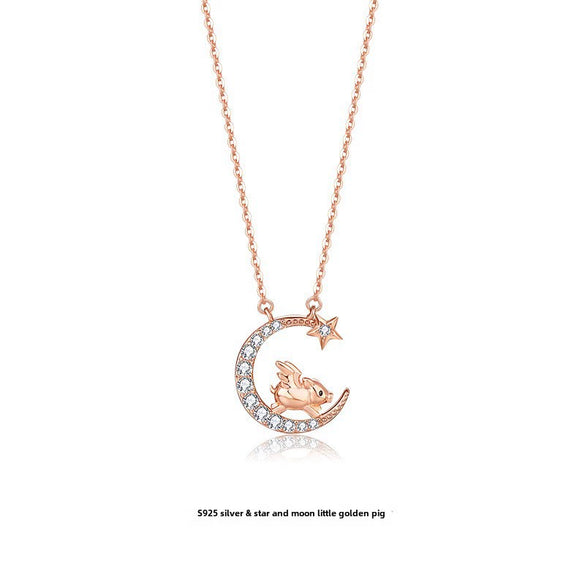 Wholesale Zodiac Dragon Pendant Necklace In Sterling Silver With Rose Gold Electroplated Cross Clavicle Chain And Star Moon Design