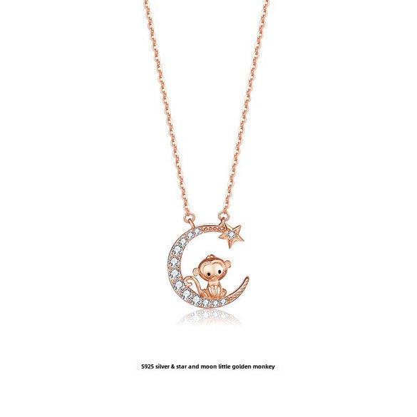 Wholesale Zodiac Dragon Pendant Necklace In Sterling Silver With Rose Gold Electroplated Cross Clavicle Chain And Star Moon Design