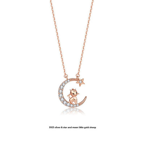 Wholesale Zodiac Dragon Pendant Necklace In Sterling Silver With Rose Gold Electroplated Cross Clavicle Chain And Star Moon Design