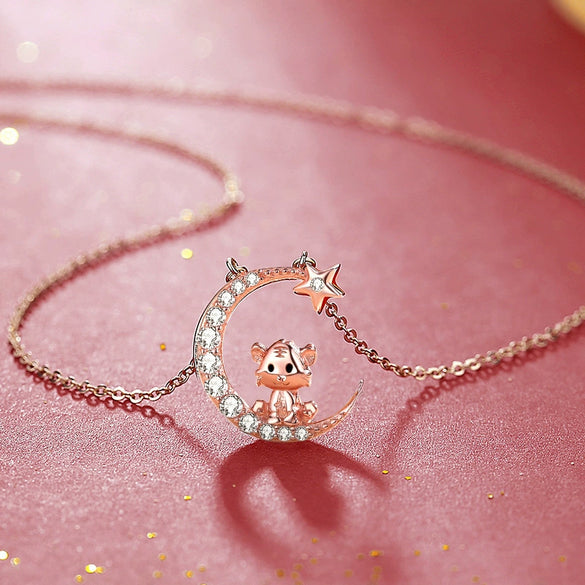 Wholesale Zodiac Dragon Pendant Necklace In Sterling Silver With Rose Gold Electroplated Cross Clavicle Chain And Star Moon Design